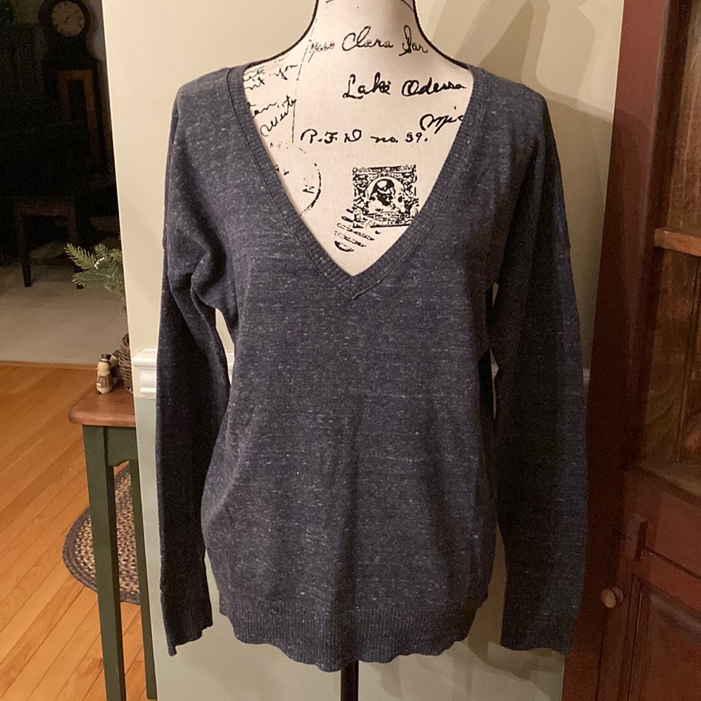 American Eagle deep V-neck heathered navy sweater